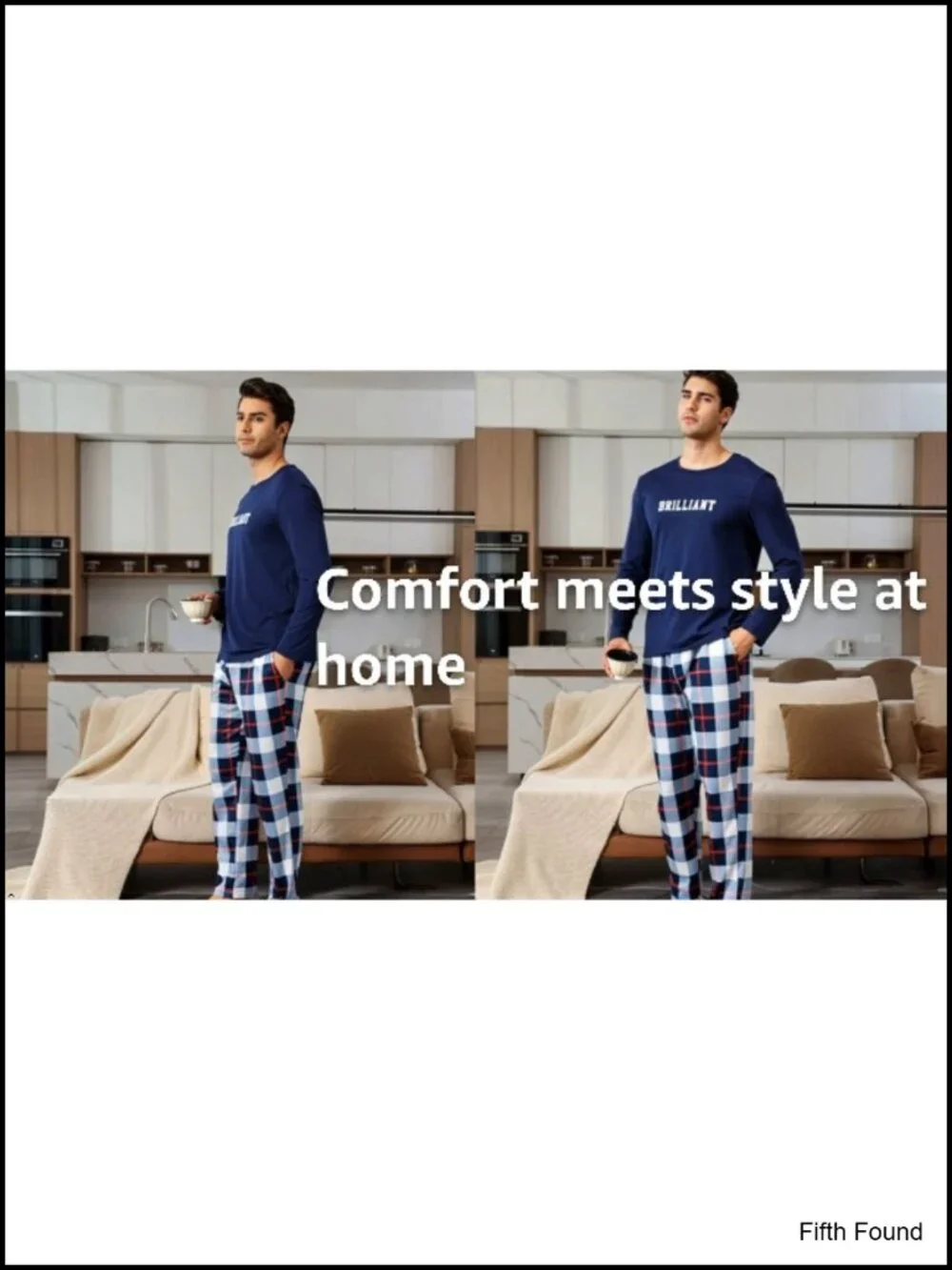 Men's Long Sleeve Pajama Set - Plaid Pants Soft Sleepwear